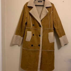 Tanming; Faux Shearling Pea Coat